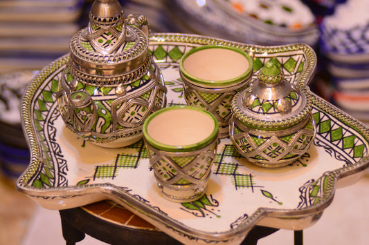 Zestaw do serwowania herbaty/kawy- hand green&silver