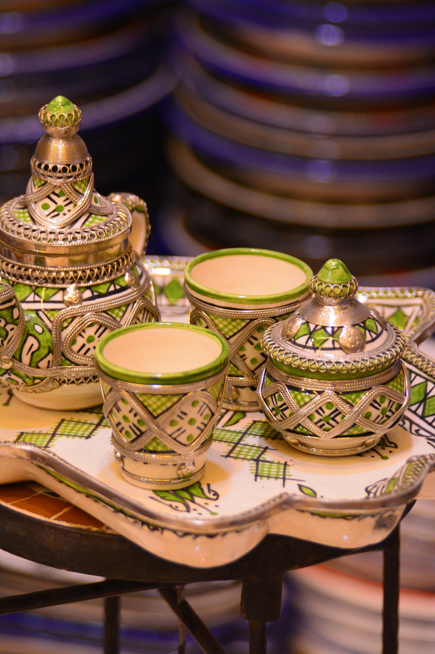 Zestaw do serwowania herbaty/kawy- hand green&silver